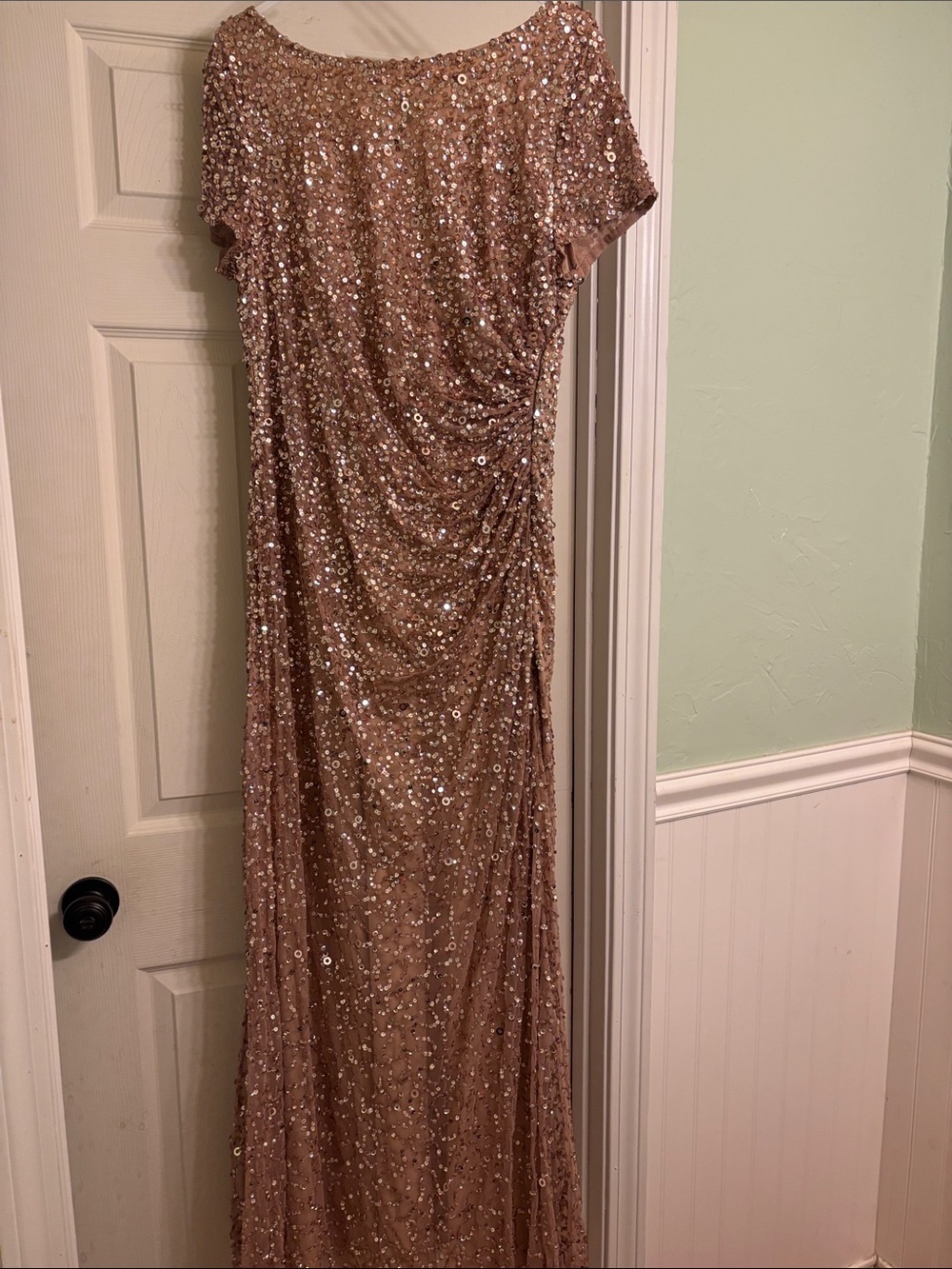Adrianna Papell Rose Gold Sequin Evening Gown Fit and Flare - Picture 2 of 12